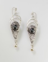 Pearl and Cat Hematite Earrings